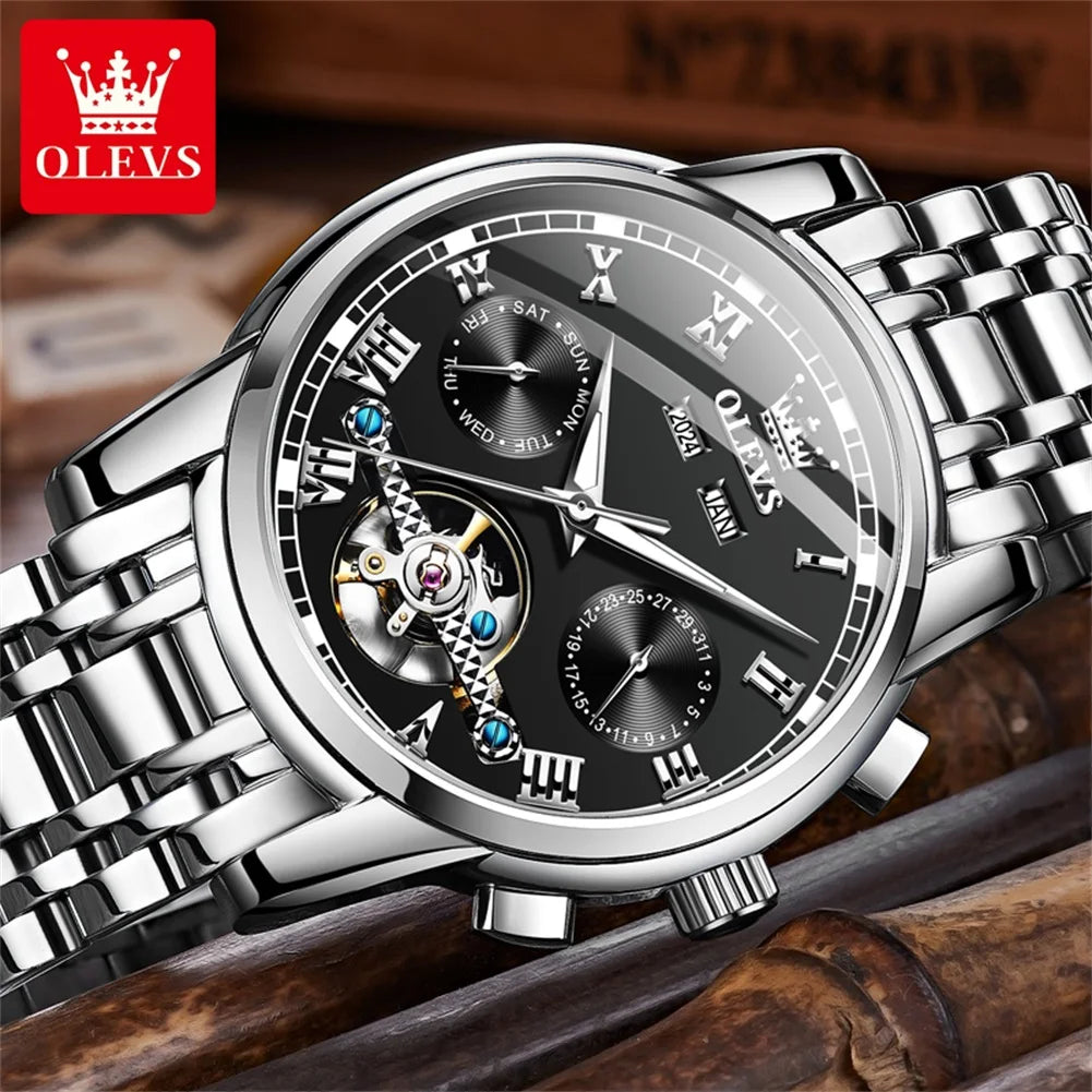 OLEVS 6607 Luxury Automatic Watch for Men Hollow Out Skeleton Men's Wristwatch Waterproof Original Mechanical Movement Watch