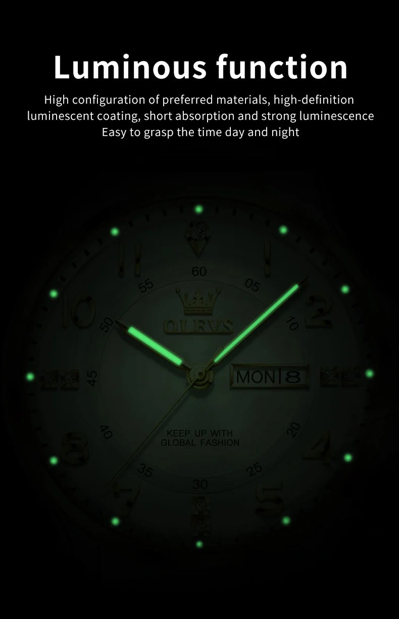 OLEVS Brand original wristwatch Arabic numeral scale waterproof quartz watch for man luminous stainless steel Luxury watches
