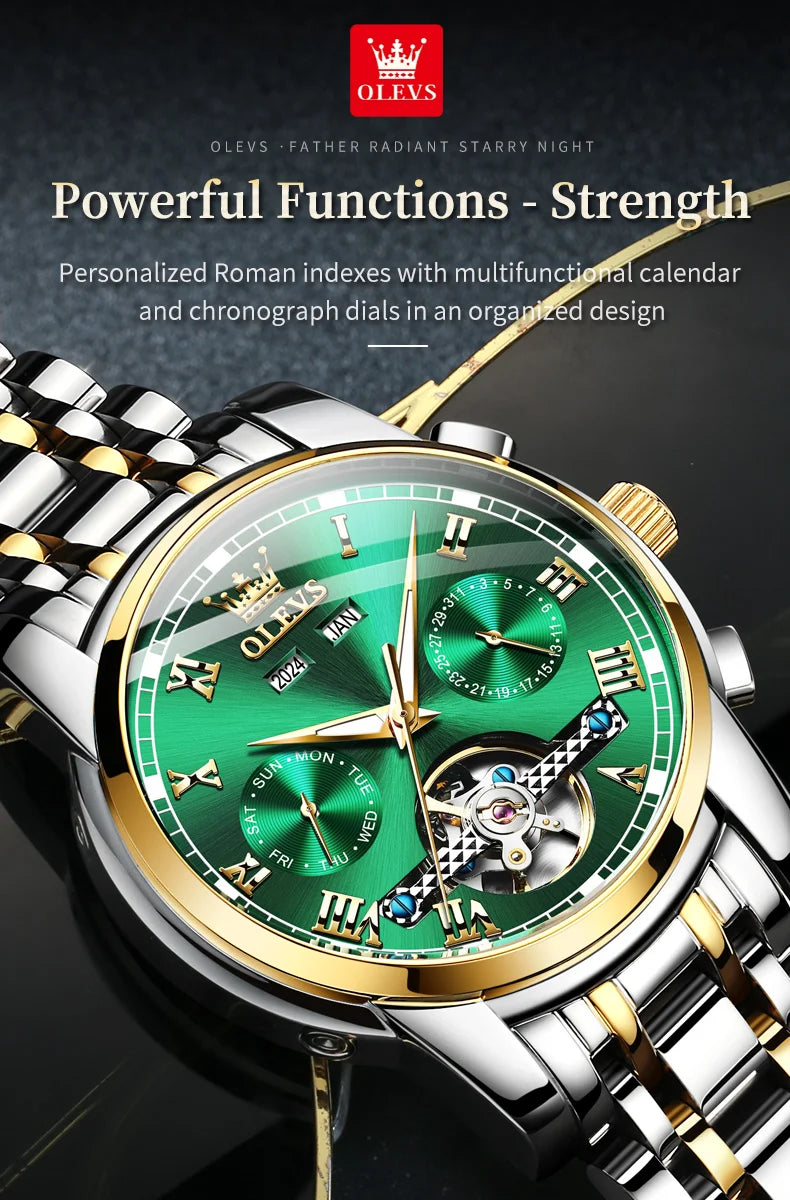 OLEVS 6607 Luxury Automatic Watch for Men Hollow Out Skeleton Men's Wristwatch Waterproof Original Mechanical Movement Watch