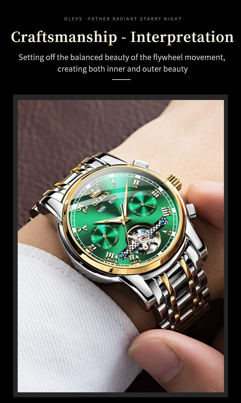 OLEVS 6607 Luxury Automatic Watch for Men Hollow Out Skeleton Men's Wristwatch Waterproof Original Mechanical Movement Watch