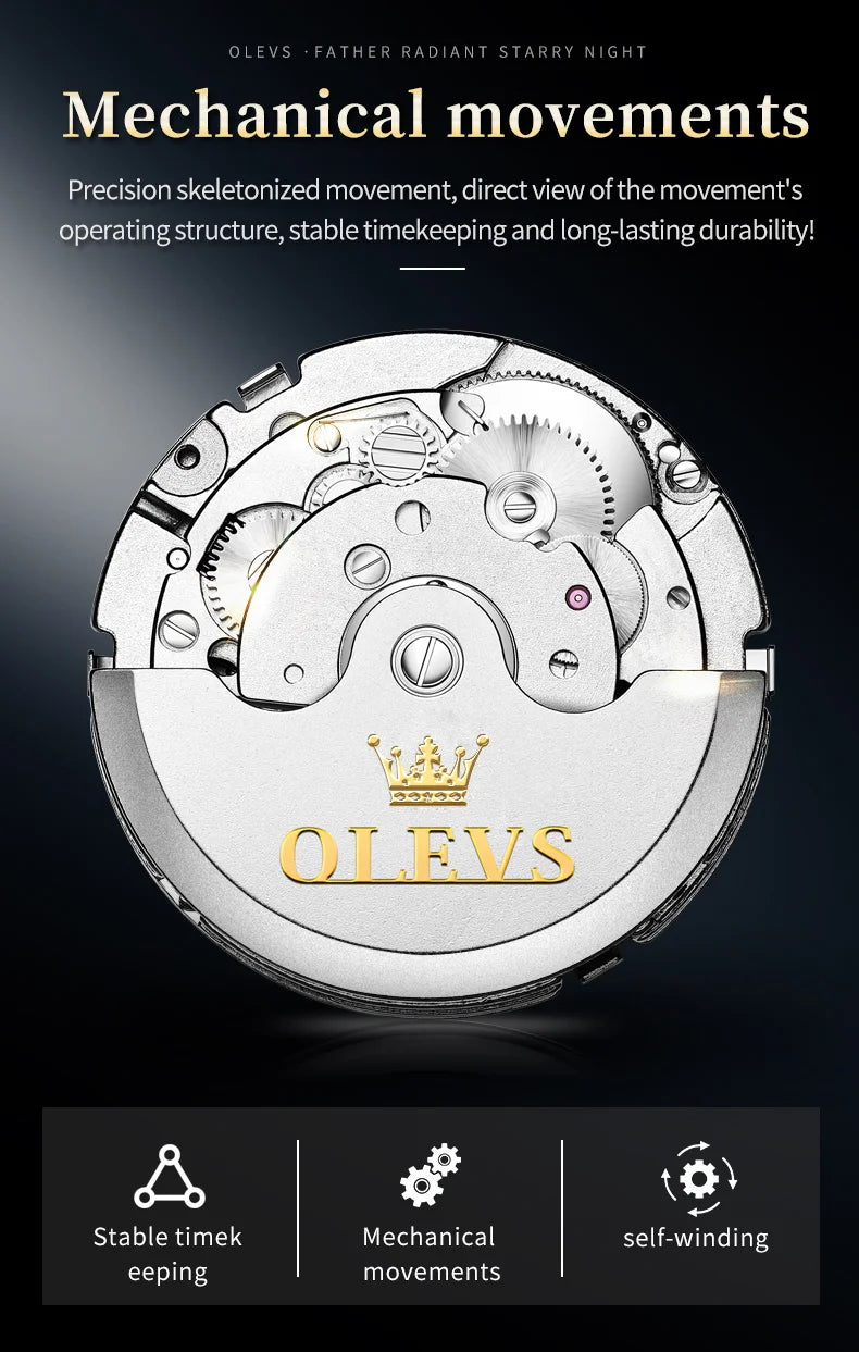 OLEVS 6607 Luxury Automatic Watch for Men Hollow Out Skeleton Men's Wristwatch Waterproof Original Mechanical Movement Watch