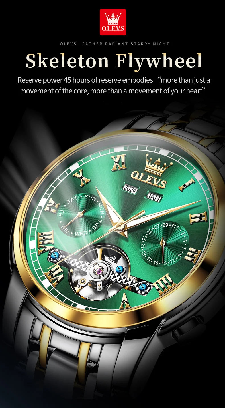 OLEVS 6607 Luxury Automatic Watch for Men Hollow Out Skeleton Men's Wristwatch Waterproof Original Mechanical Movement Watch