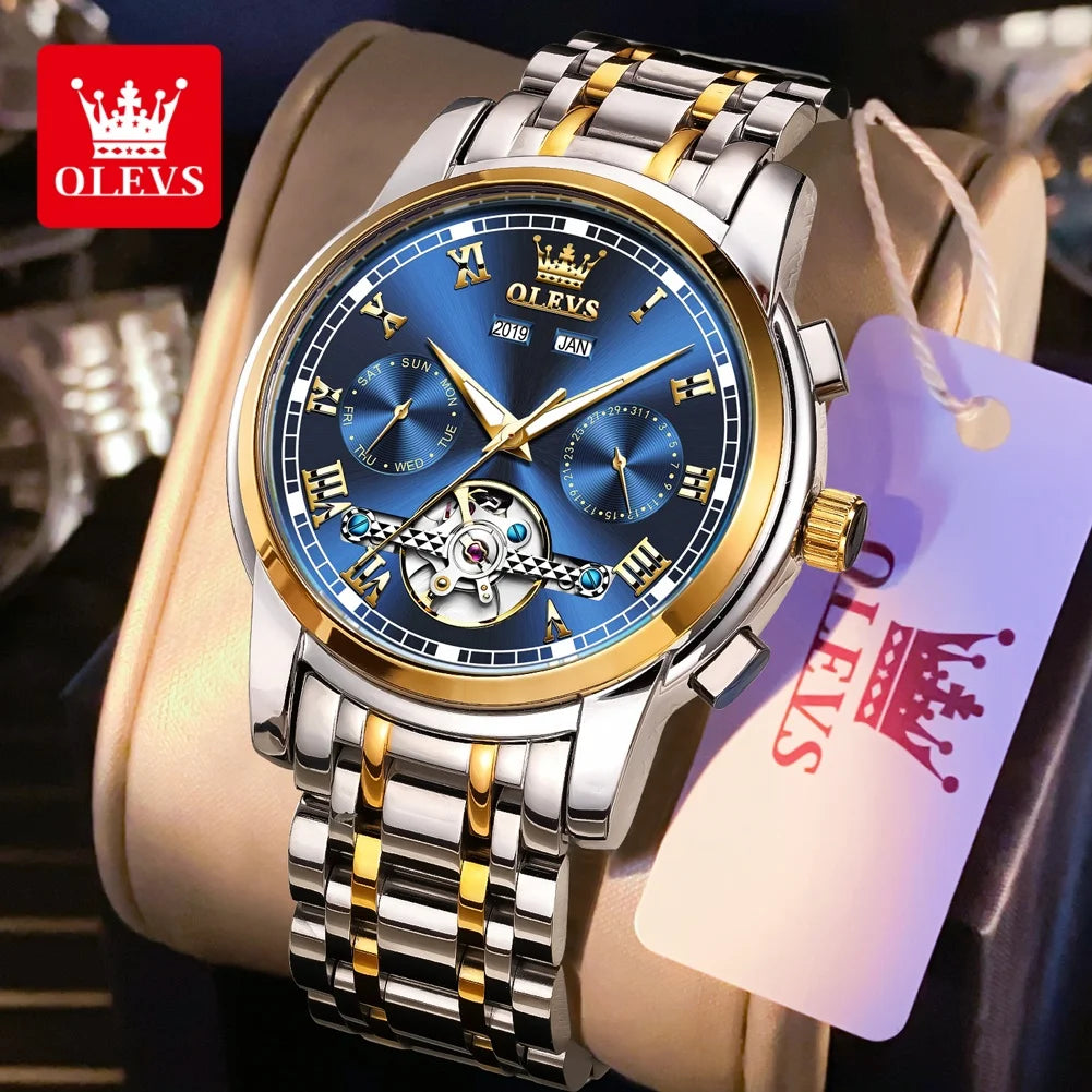 OLEVS 6607 Luxury Automatic Watch for Men Hollow Out Skeleton Men's Wristwatch Waterproof Original Mechanical Movement Watch