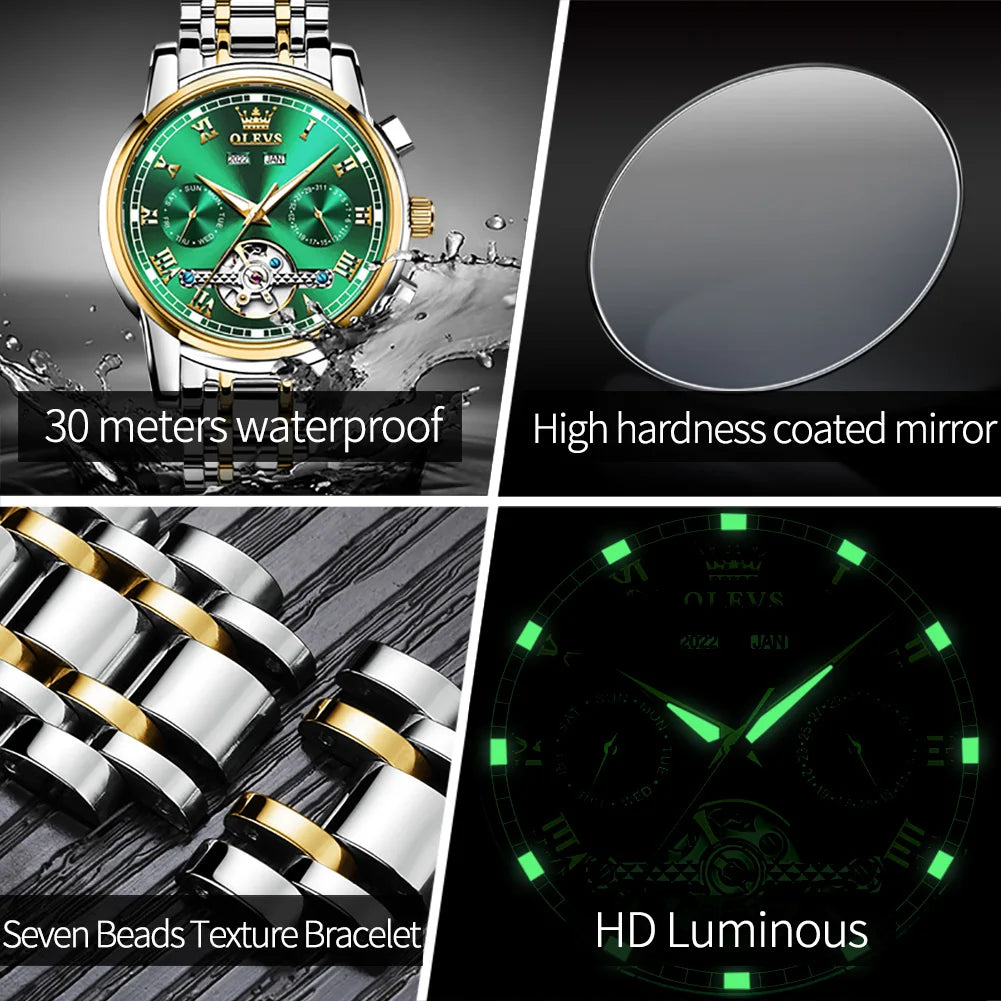 OLEVS 6607 Luxury Automatic Watch for Men Hollow Out Skeleton Men's Wristwatch Waterproof Original Mechanical Movement Watch