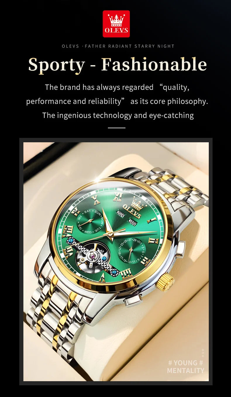 OLEVS 6607 Luxury Automatic Watch for Men Hollow Out Skeleton Men's Wristwatch Waterproof Original Mechanical Movement Watch