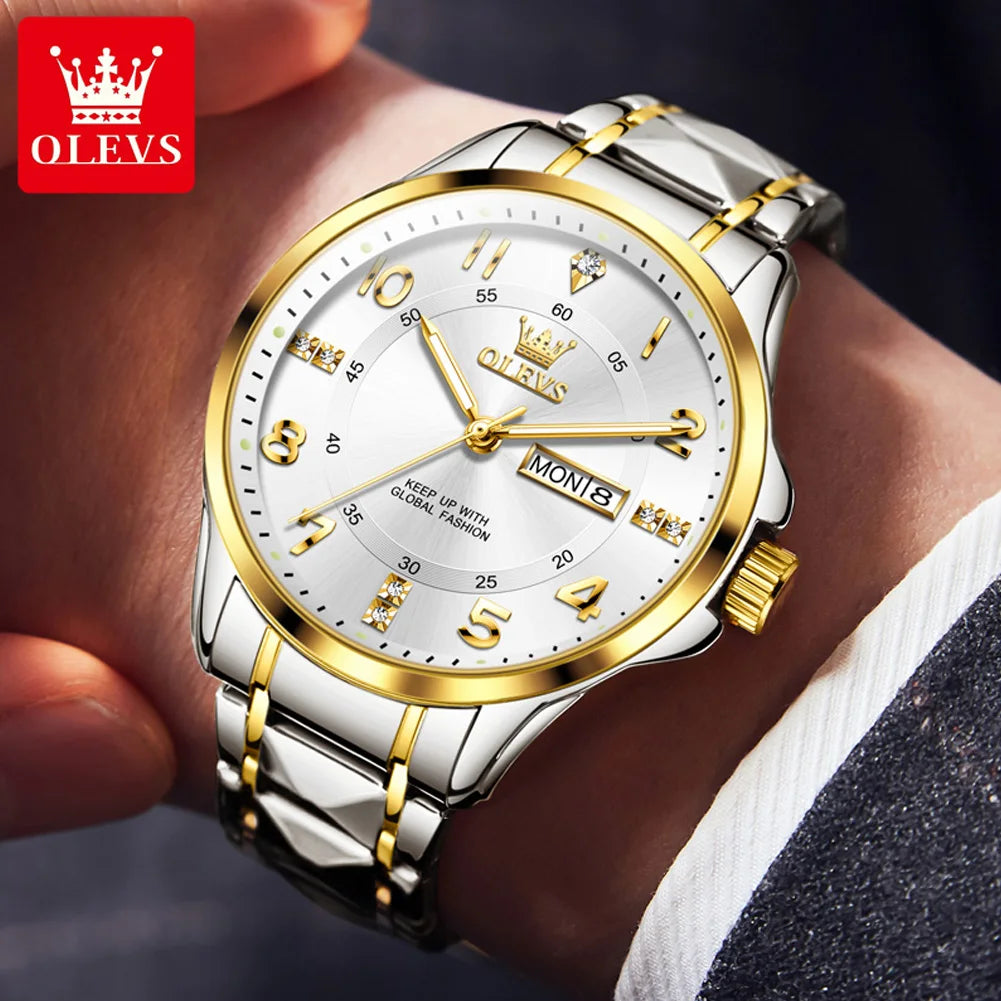 OLEVS Brand original wristwatch Arabic numeral scale waterproof quartz watch for man luminous stainless steel Luxury watches