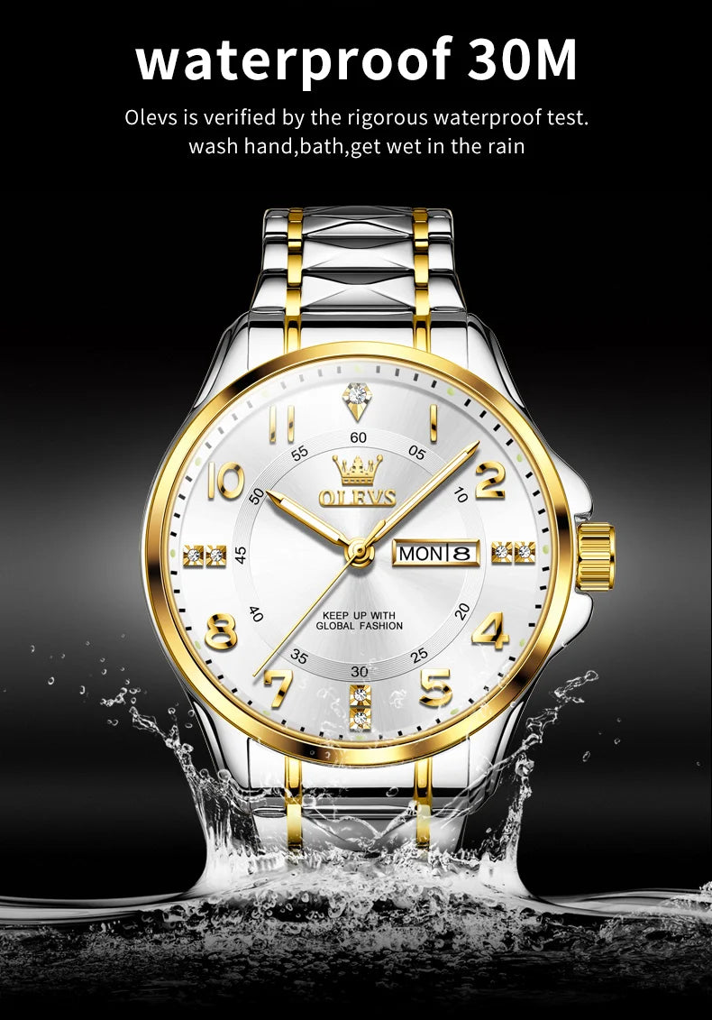 OLEVS Brand original wristwatch Arabic numeral scale waterproof quartz watch for man luminous stainless steel Luxury watches