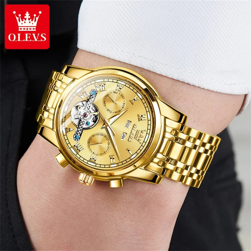 OLEVS 6607 Luxury Automatic Watch for Men Hollow Out Skeleton Men's Wristwatch Waterproof Original Mechanical Movement Watch