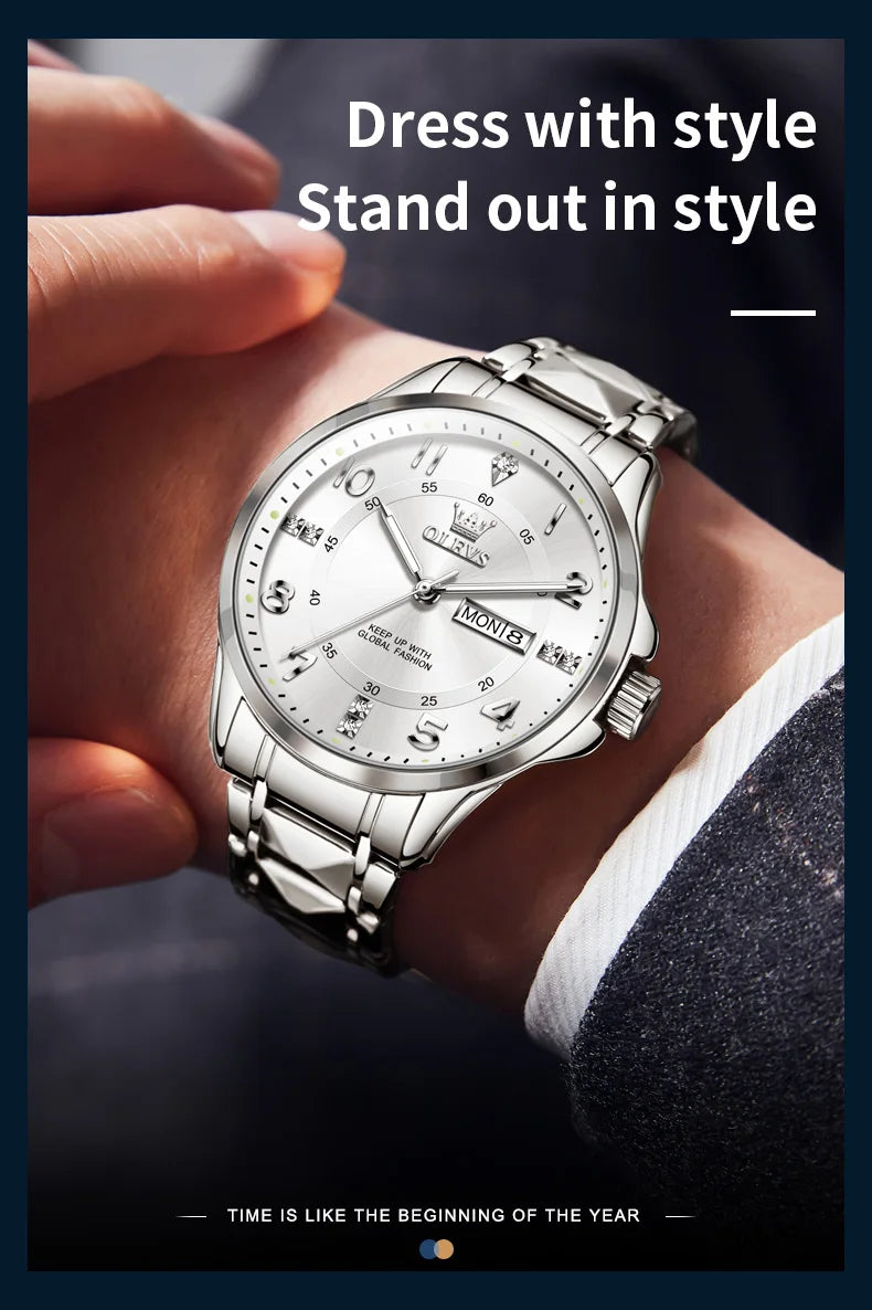 OLEVS Brand original wristwatch Arabic numeral scale waterproof quartz watch for man luminous stainless steel Luxury watches