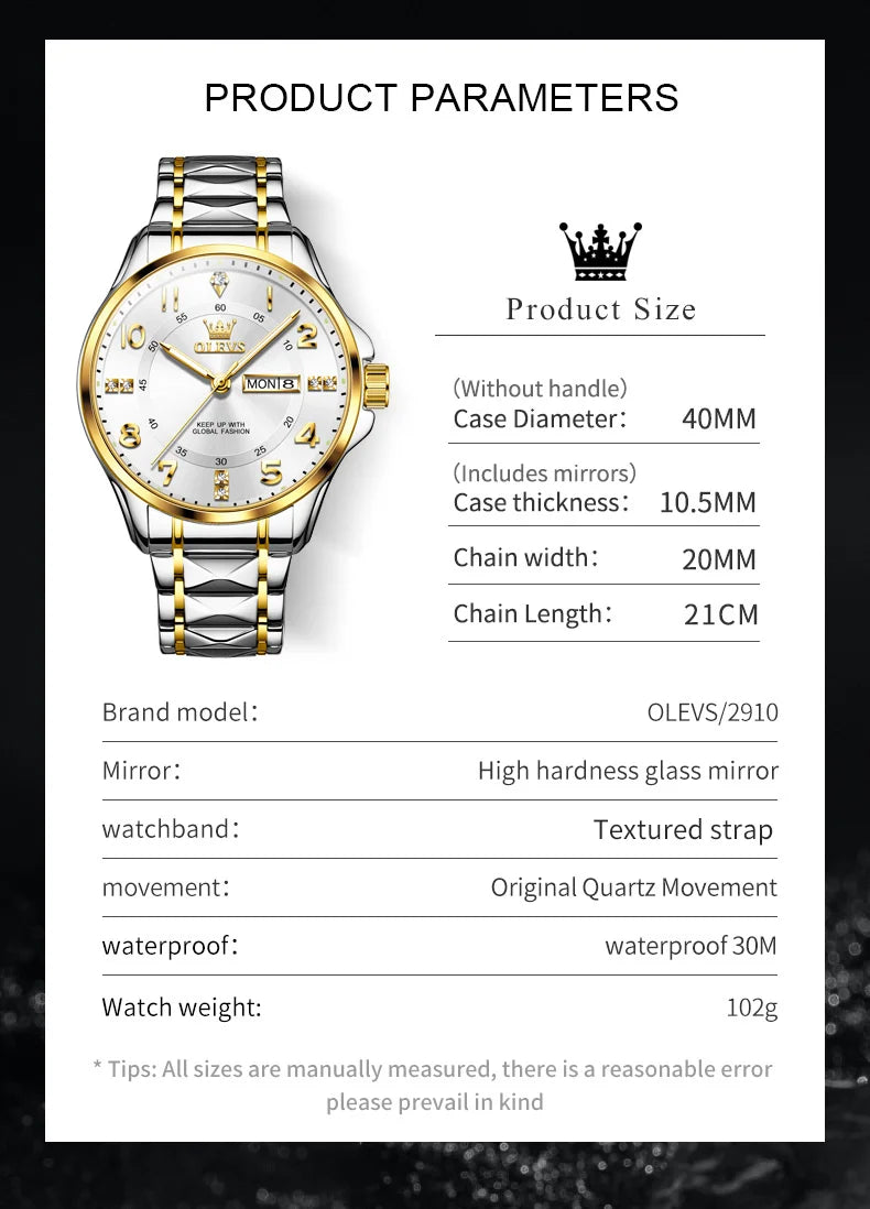 OLEVS Brand original wristwatch Arabic numeral scale waterproof quartz watch for man luminous stainless steel Luxury watches