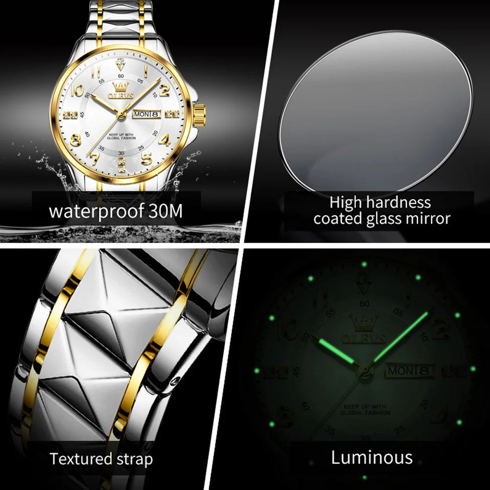 OLEVS Brand original wristwatch Arabic numeral scale waterproof quartz watch for man luminous stainless steel Luxury watches