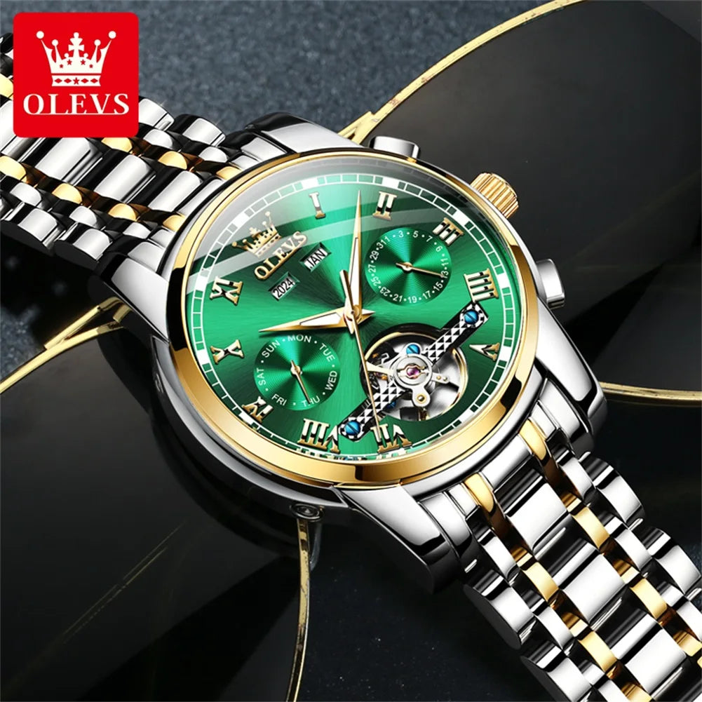 OLEVS 6607 Luxury Automatic Watch for Men Hollow Out Skeleton Men's Wristwatch Waterproof Original Mechanical Movement Watch
