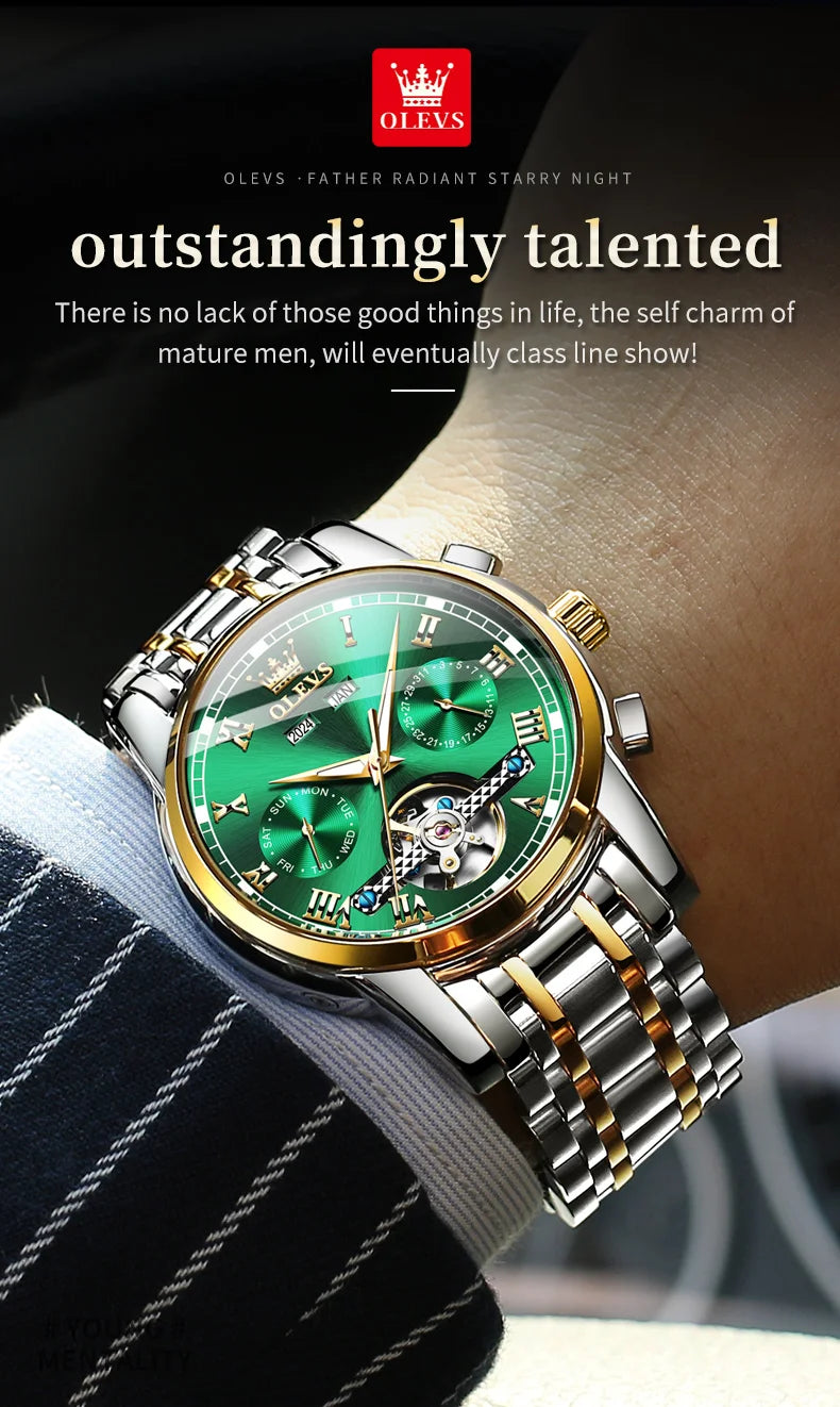 OLEVS 6607 Luxury Automatic Watch for Men Hollow Out Skeleton Men's Wristwatch Waterproof Original Mechanical Movement Watch