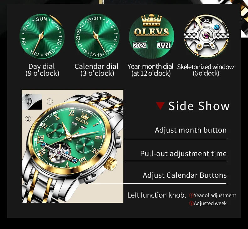 OLEVS 6607 Luxury Automatic Watch for Men Hollow Out Skeleton Men's Wristwatch Waterproof Original Mechanical Movement Watch