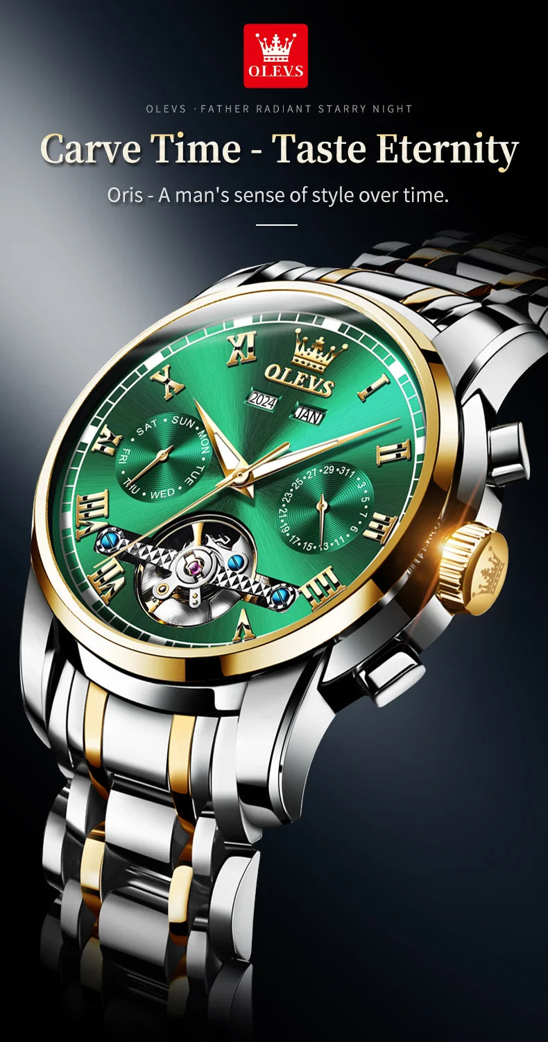 OLEVS 6607 Luxury Automatic Watch for Men Hollow Out Skeleton Men's Wristwatch Waterproof Original Mechanical Movement Watch