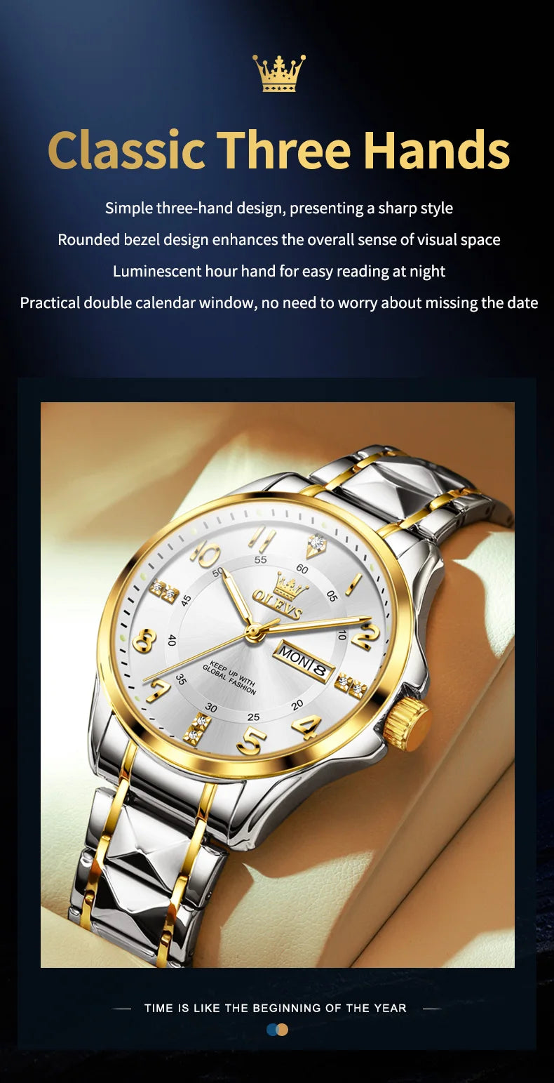 OLEVS Brand original wristwatch Arabic numeral scale waterproof quartz watch for man luminous stainless steel Luxury watches