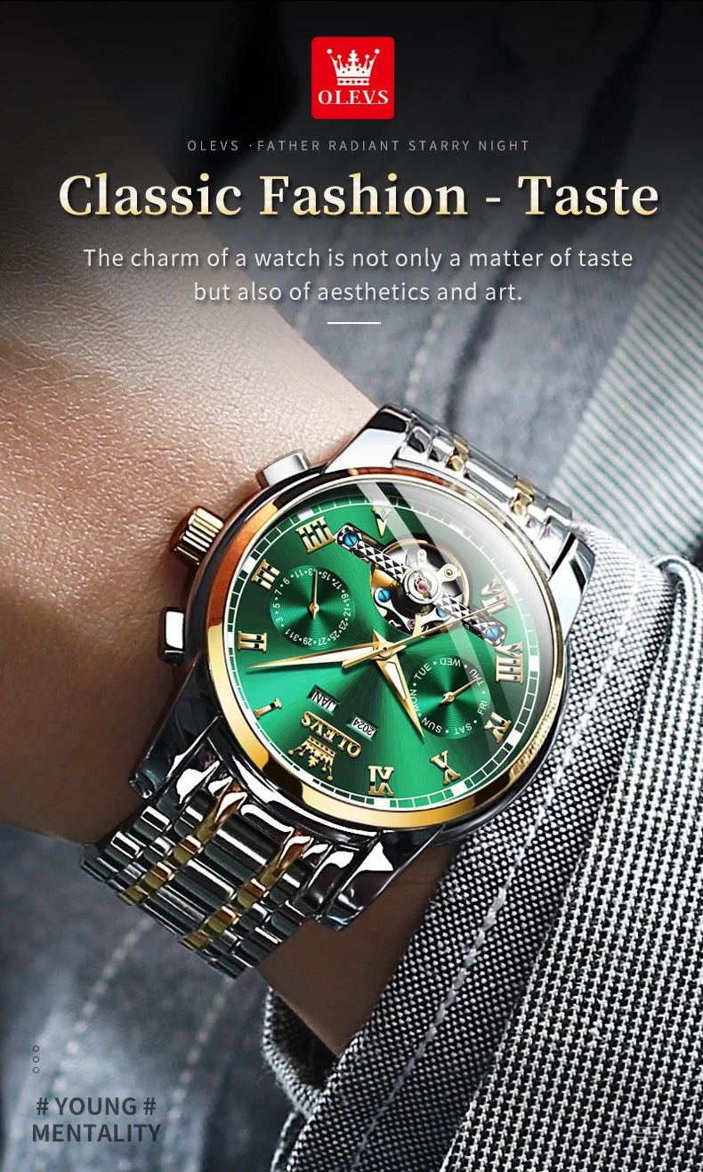 OLEVS 6607 Luxury Automatic Watch for Men Hollow Out Skeleton Men's Wristwatch Waterproof Original Mechanical Movement Watch