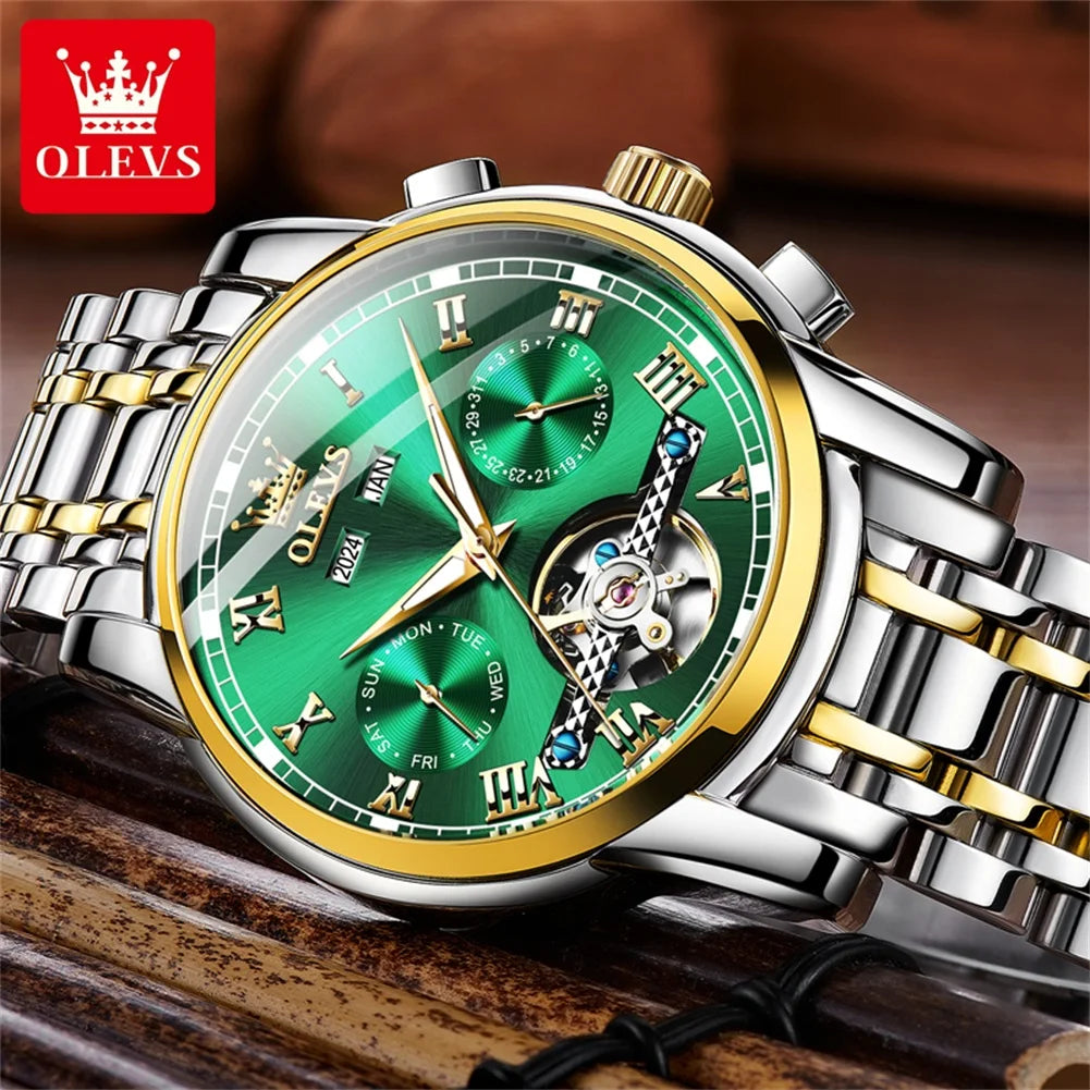 OLEVS 6607 Luxury Automatic Watch for Men Hollow Out Skeleton Men's Wristwatch Waterproof Original Mechanical Movement Watch